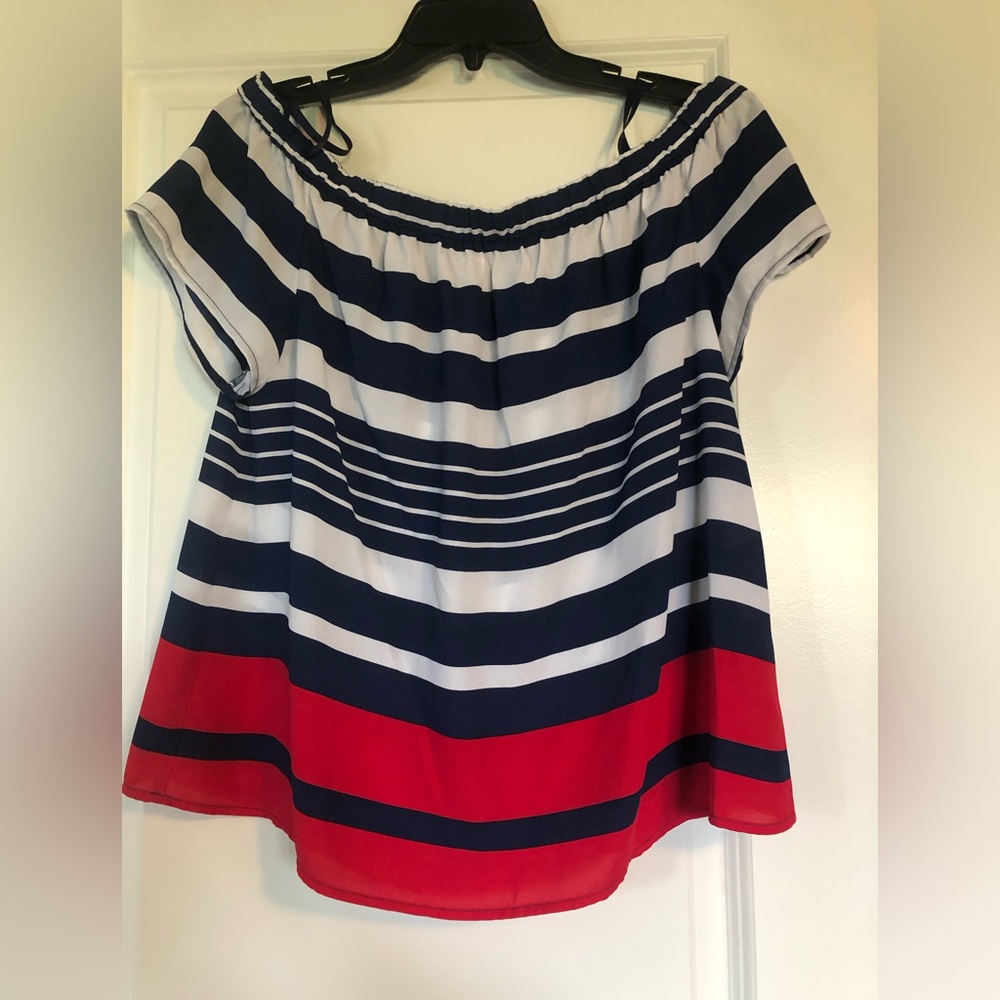 Michael Kors, Medium, Off-the-Shoulder, red, white & blue striped top